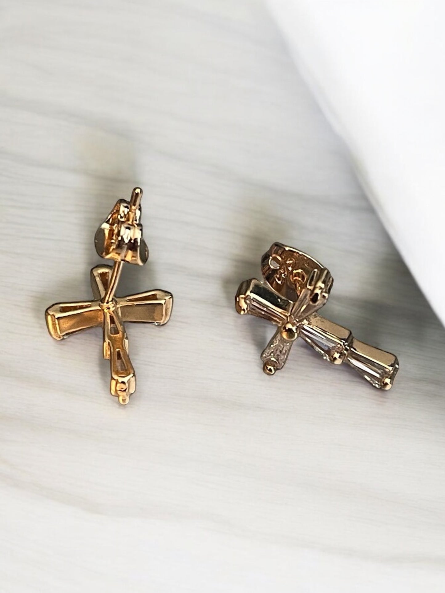 Cross with CZ 18k Gold Electroplated Earrings