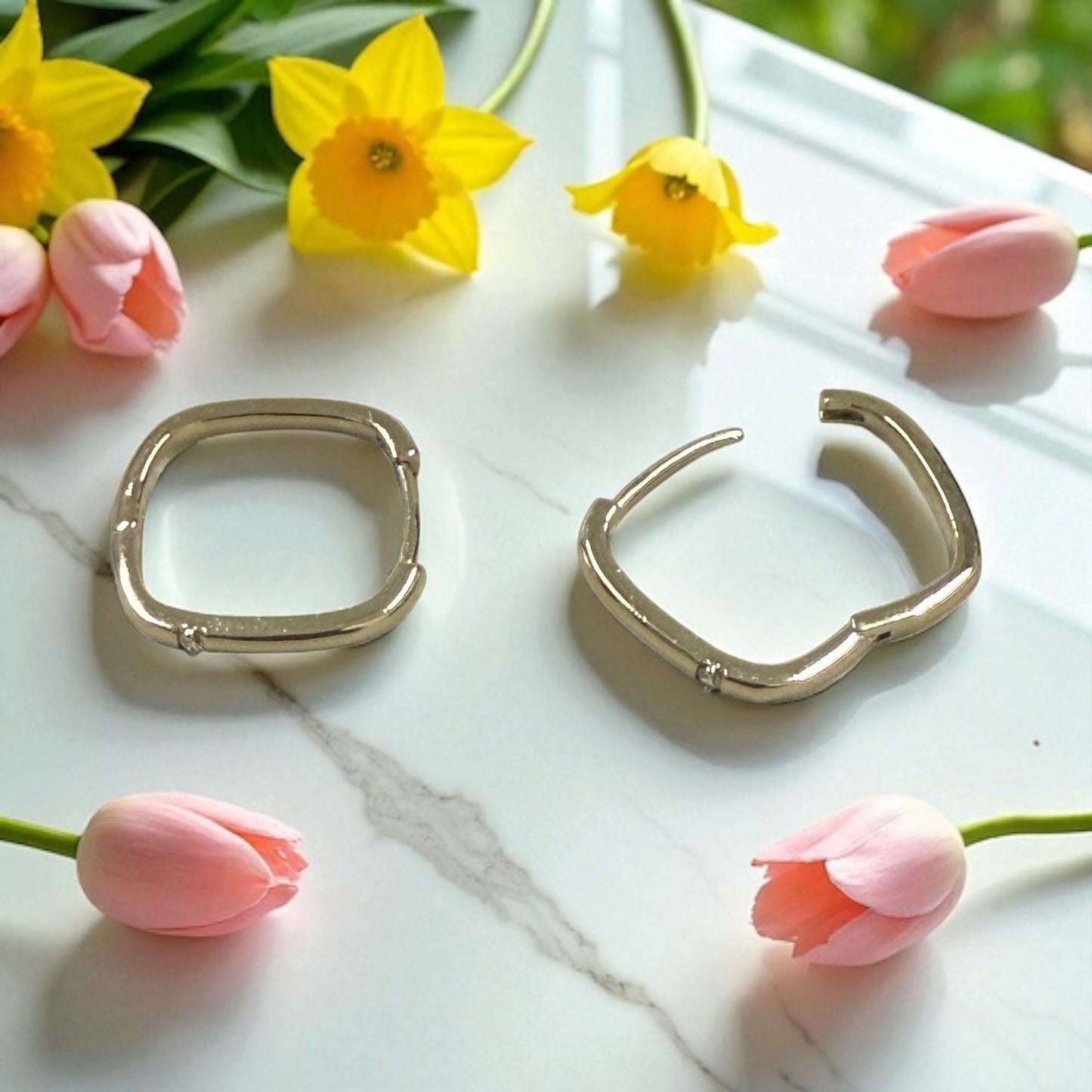 Square with Cz Stone 14k Gold Electroplated Hoop Earrings