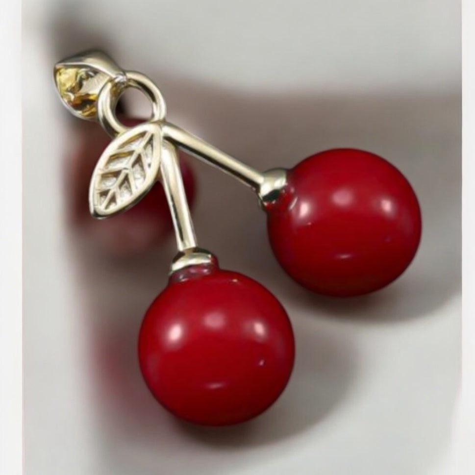 Cherries Style 14K Gold Electroplated Pendant
