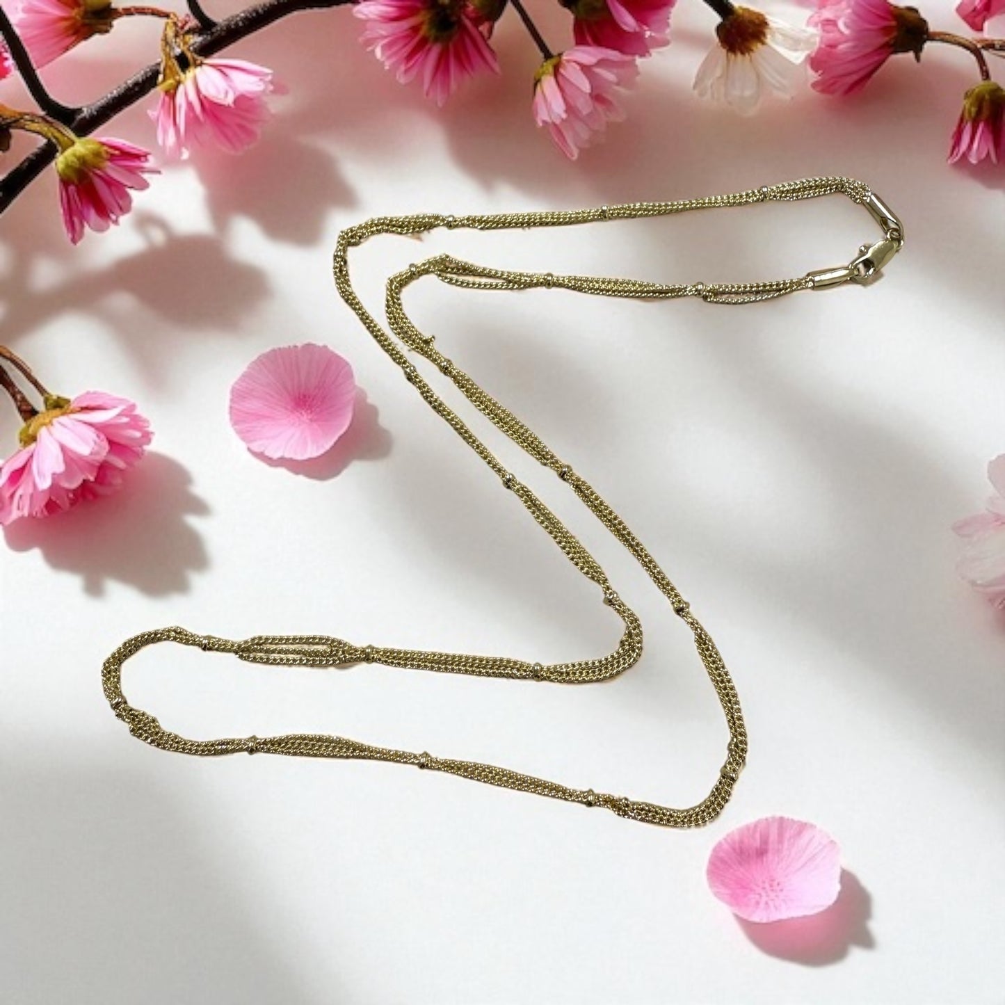 Chain and Beaded 14k Gold Electroplated Necklace