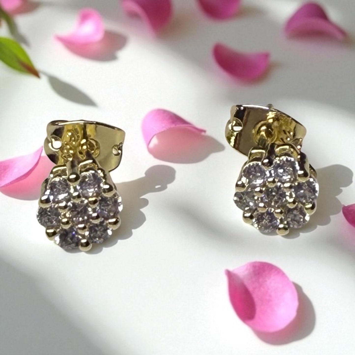 Round Cz Stones Cluster 14k Gold Electroplated Earrings