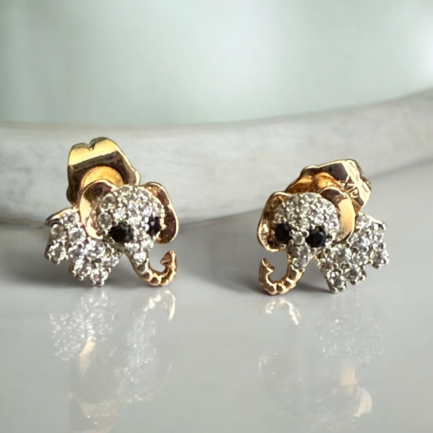Elephant Paved CZ 18k Gold Electroplated Earrings