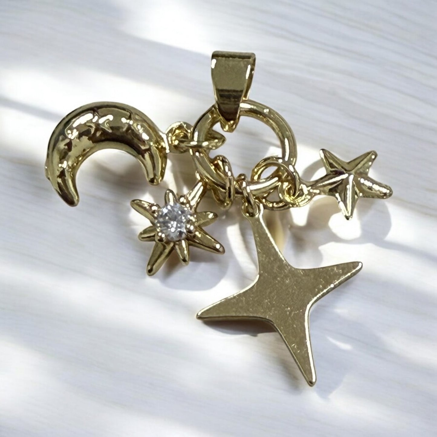 Moon & Stars Style 14k Gold Electroplated Charms Pendant