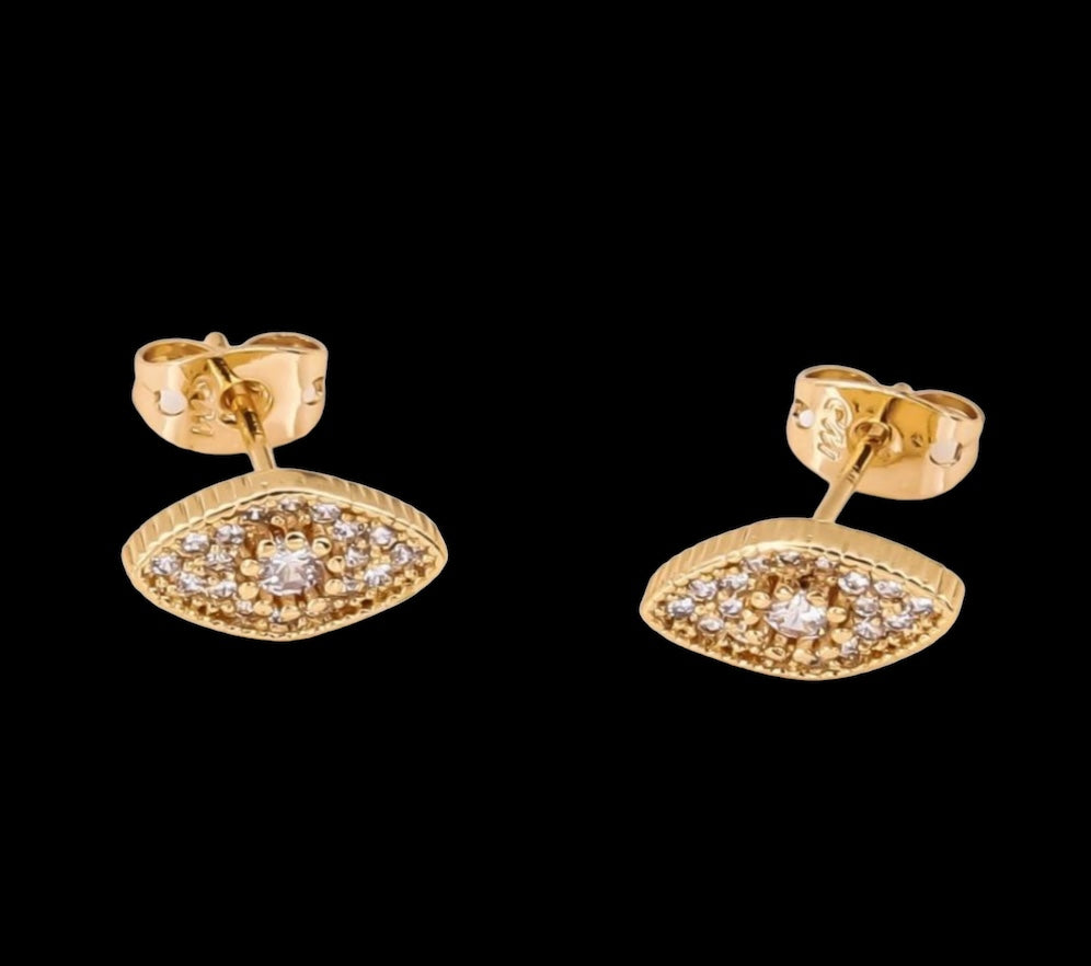 Evil Eye Design With Cz Stones 14k Gold Electroplated Earrings