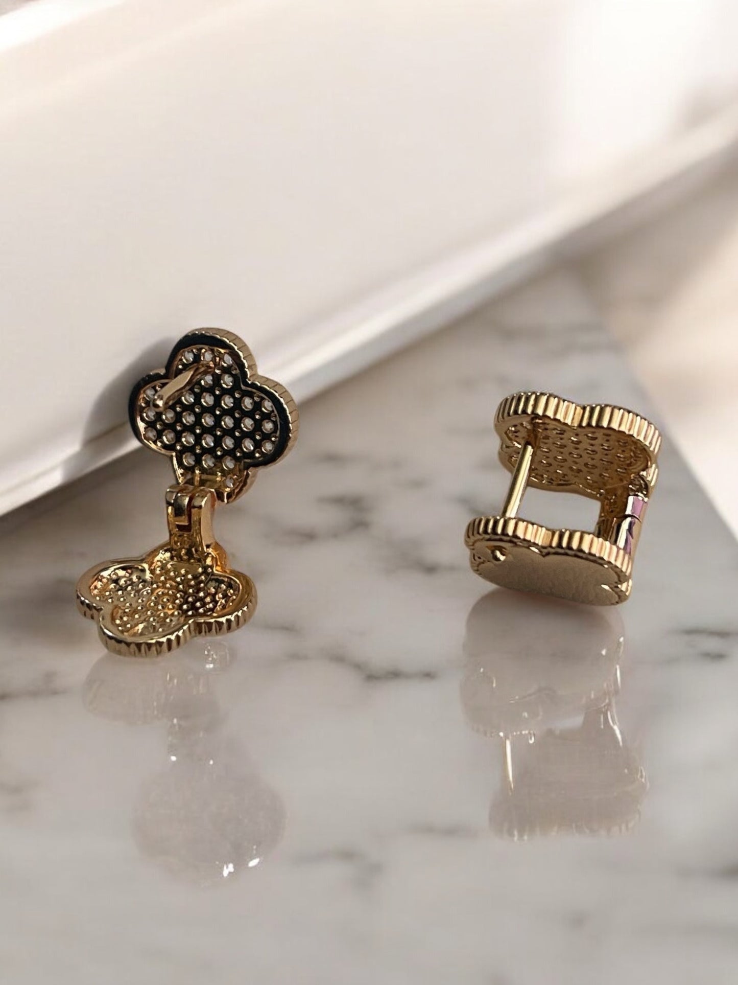 Clover with CZ 18k Gold Electroplated Earrings