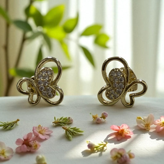 Butterfly with Cz Stones 14k Gold Electroplated Earrings