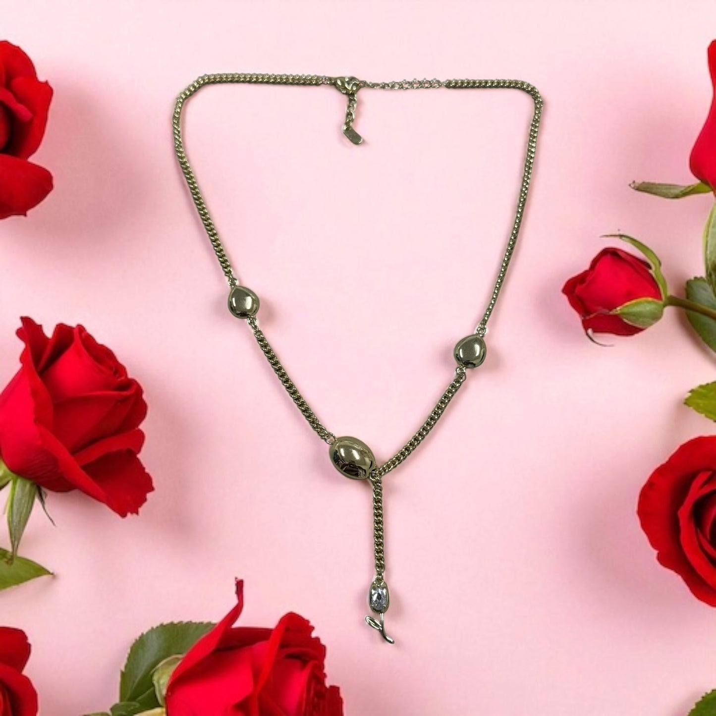 Beaded and Flower 14k Gold Electroplated Necklace