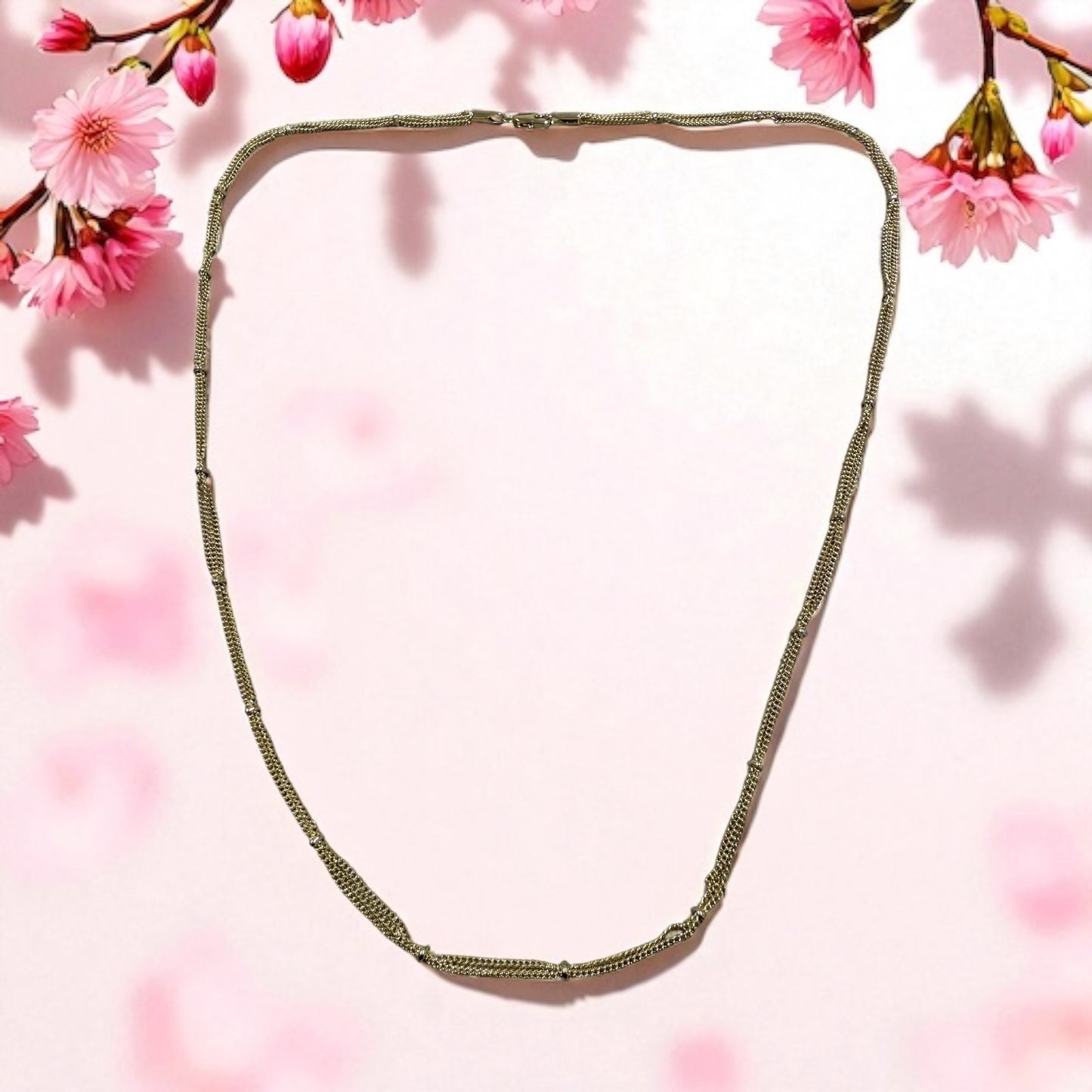 Chain and Beaded 14k Gold Electroplated Necklace