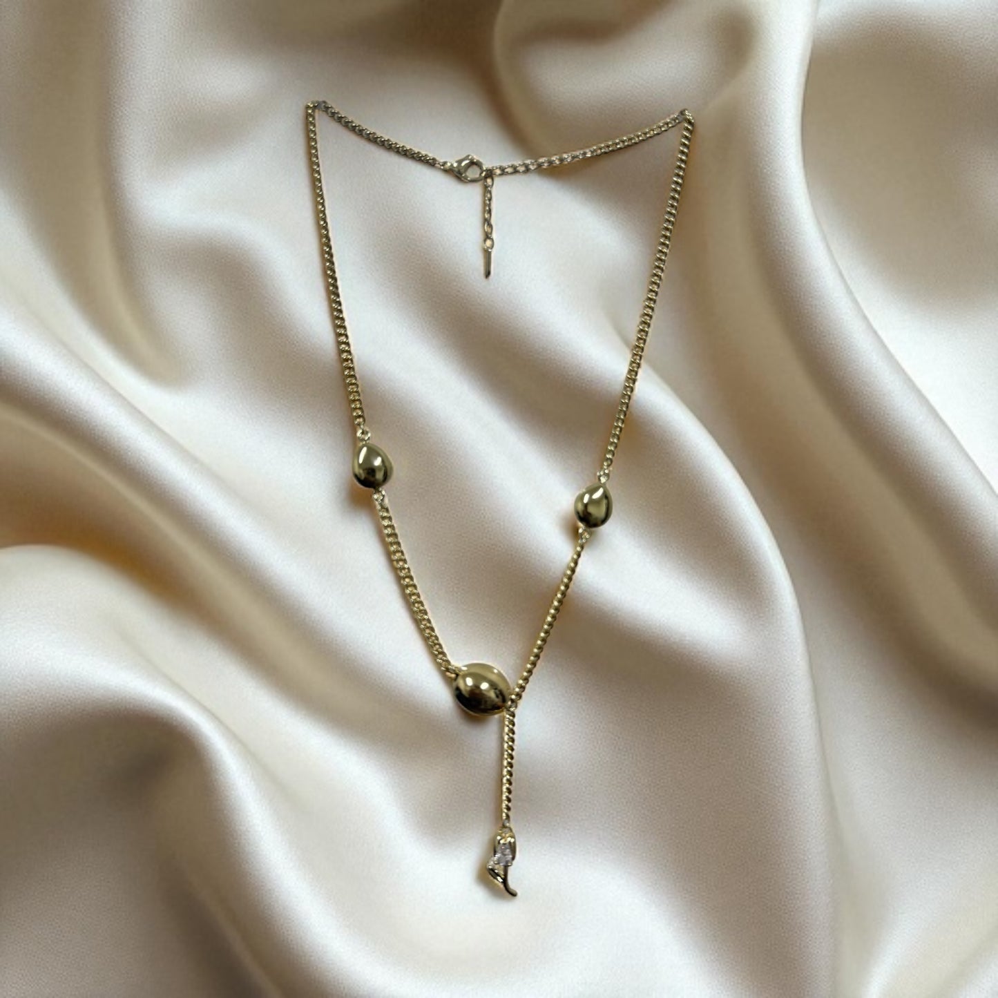 Beaded and Flower 14k Gold Electroplated Necklace