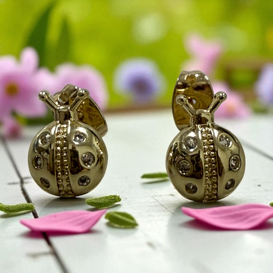 Lady Bug Style 14k Gold Electroplated Earrings
