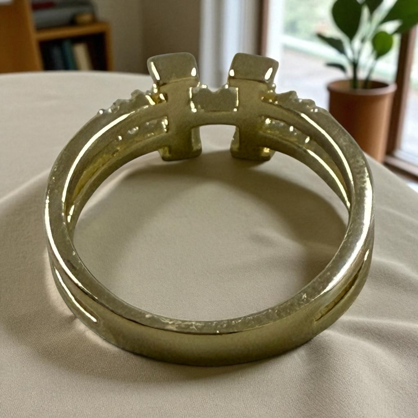 H Letter with Cz Stones 14k Gold Electroplated Ring