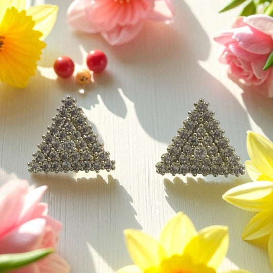 Triangle with Paved Cz 14k Gold Electroplated Earrings