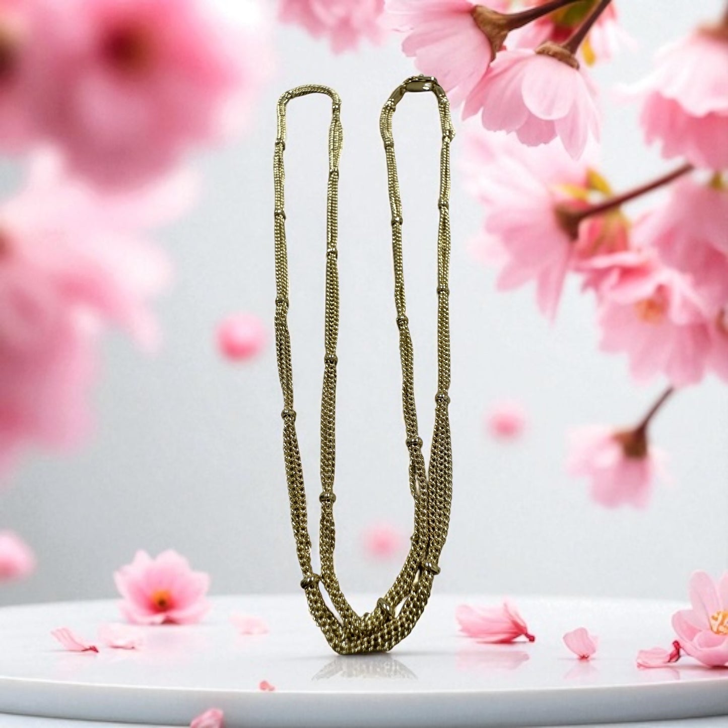 Chain and Beaded 14k Gold Electroplated Necklace