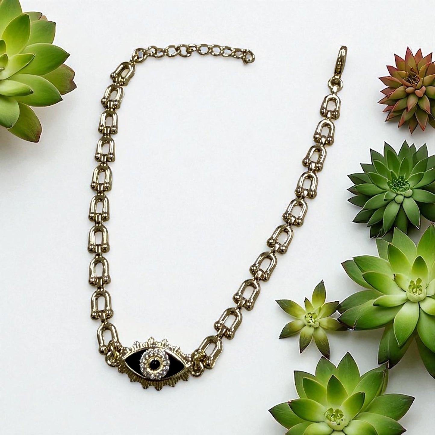 Turkish Eye Necklace Earrings and Bracelet Set 14K Gold Electroplated