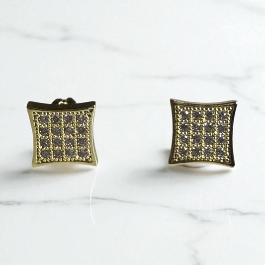 Square Shape with Cz Stones 14k Gold Electroplated Earrings