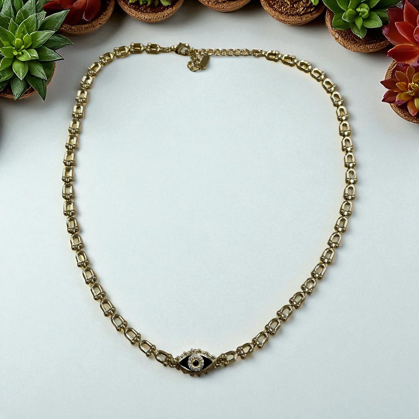 Turkish Eye Necklace Earrings and Bracelet Set 14K Gold Electroplated