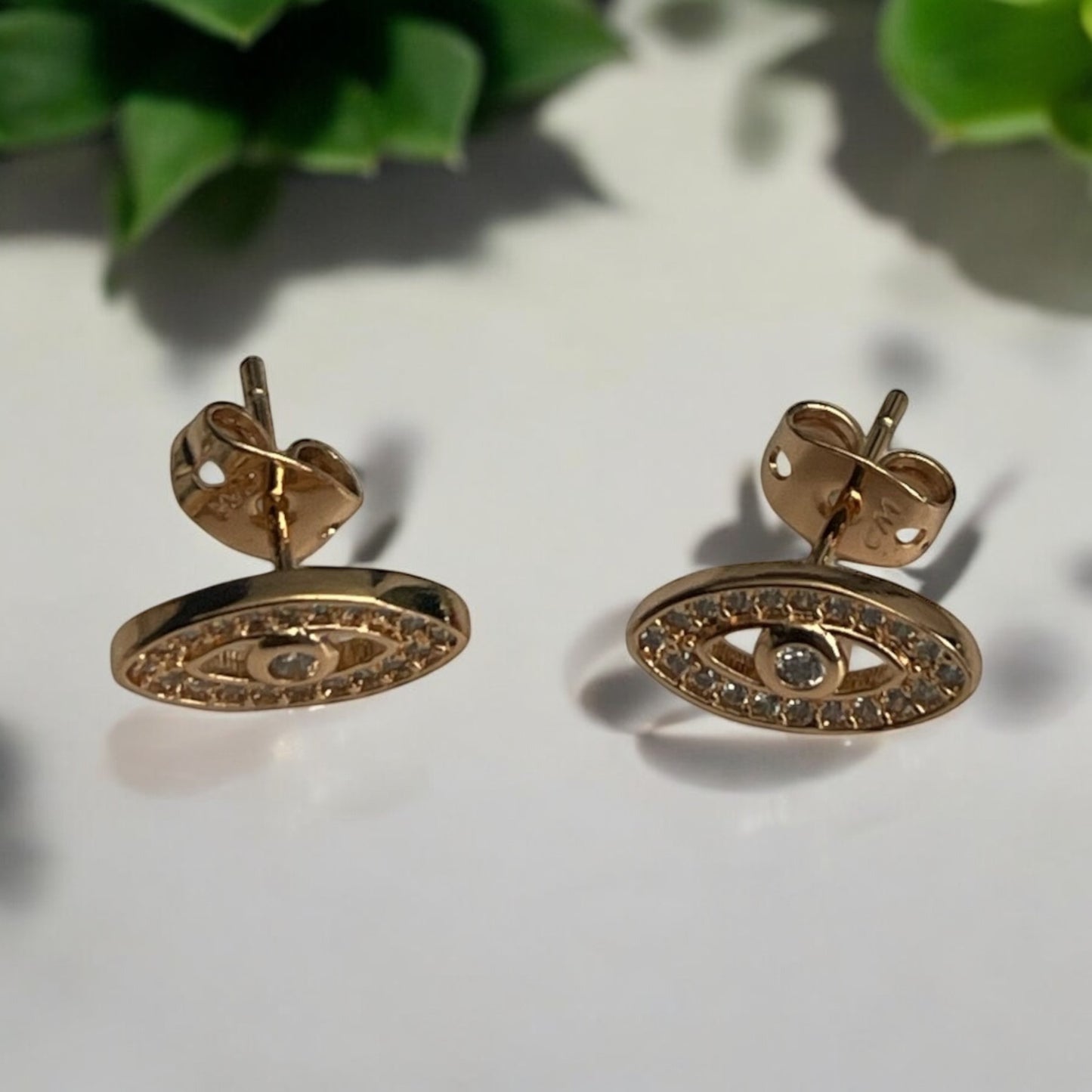 Evil Eye Design With Cz Stones 14k Gold Electroplated Earrings