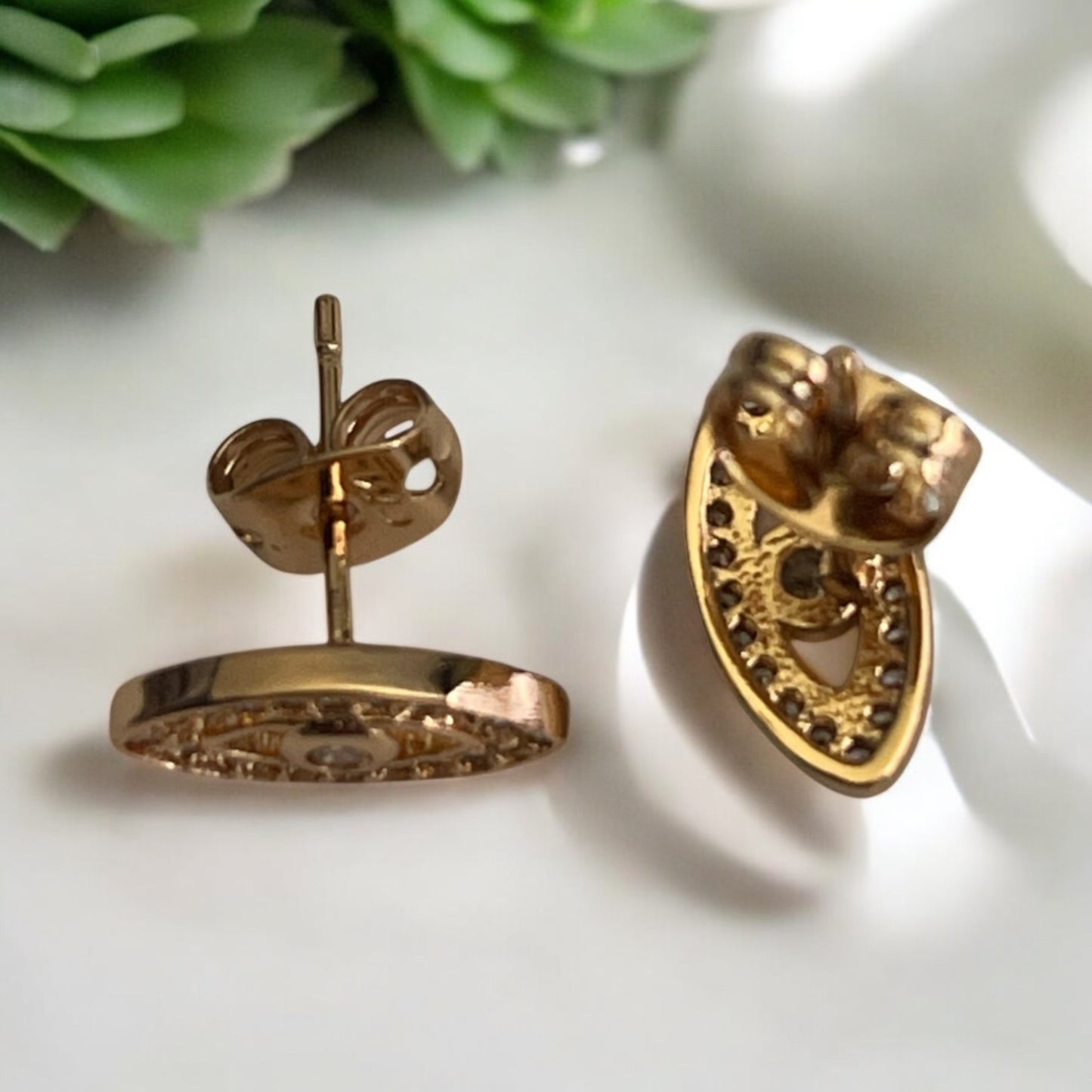 Evil Eye Design With Cz Stones 14k Gold Electroplated Earrings