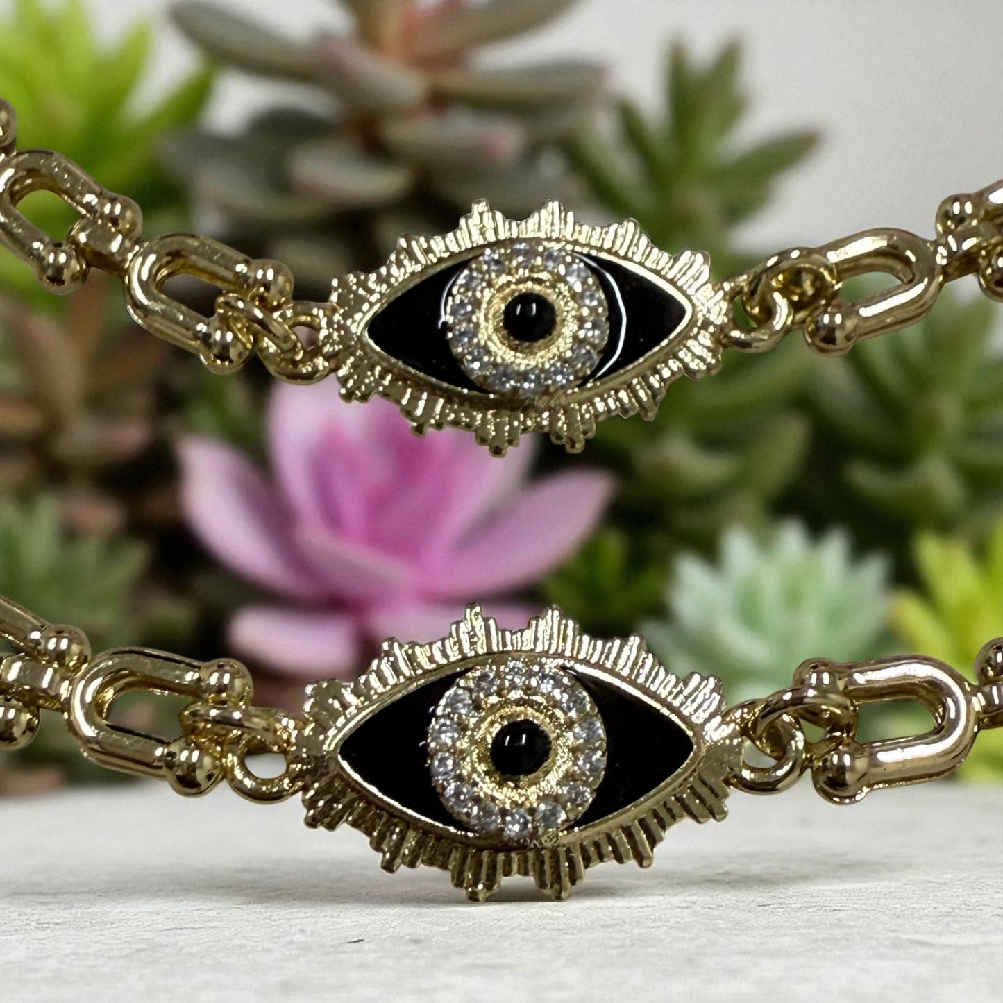 Turkish Eye Necklace Earrings and Bracelet Set 14K Gold Electroplated