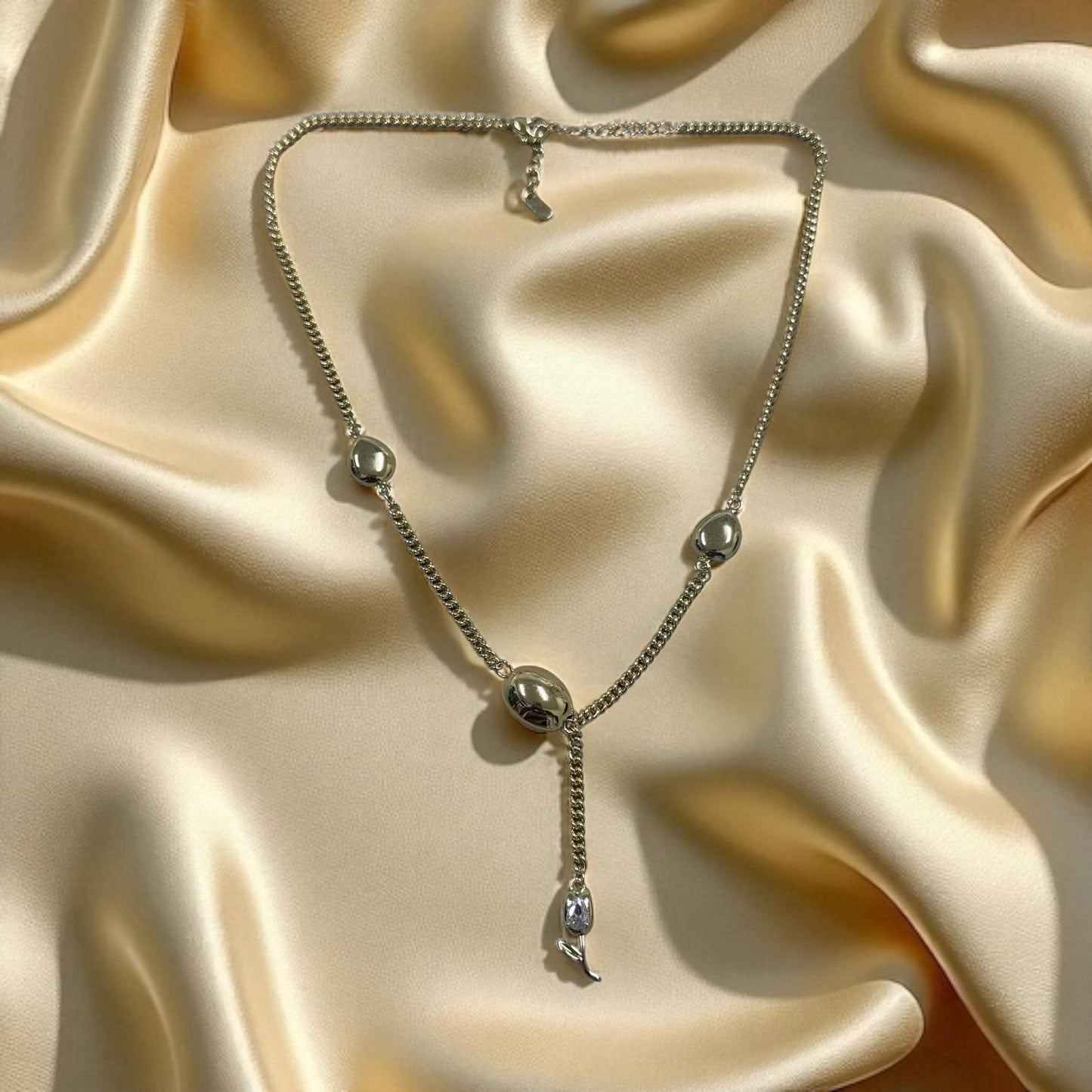 Beaded and Flower 14k Gold Electroplated Necklace