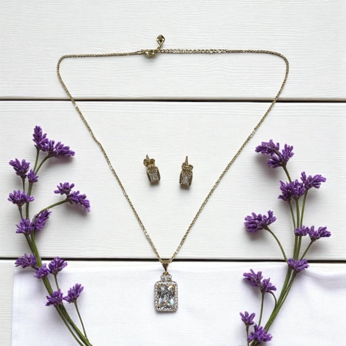 Perfume Bottle Theme Pendant Necklace and Earrings Set