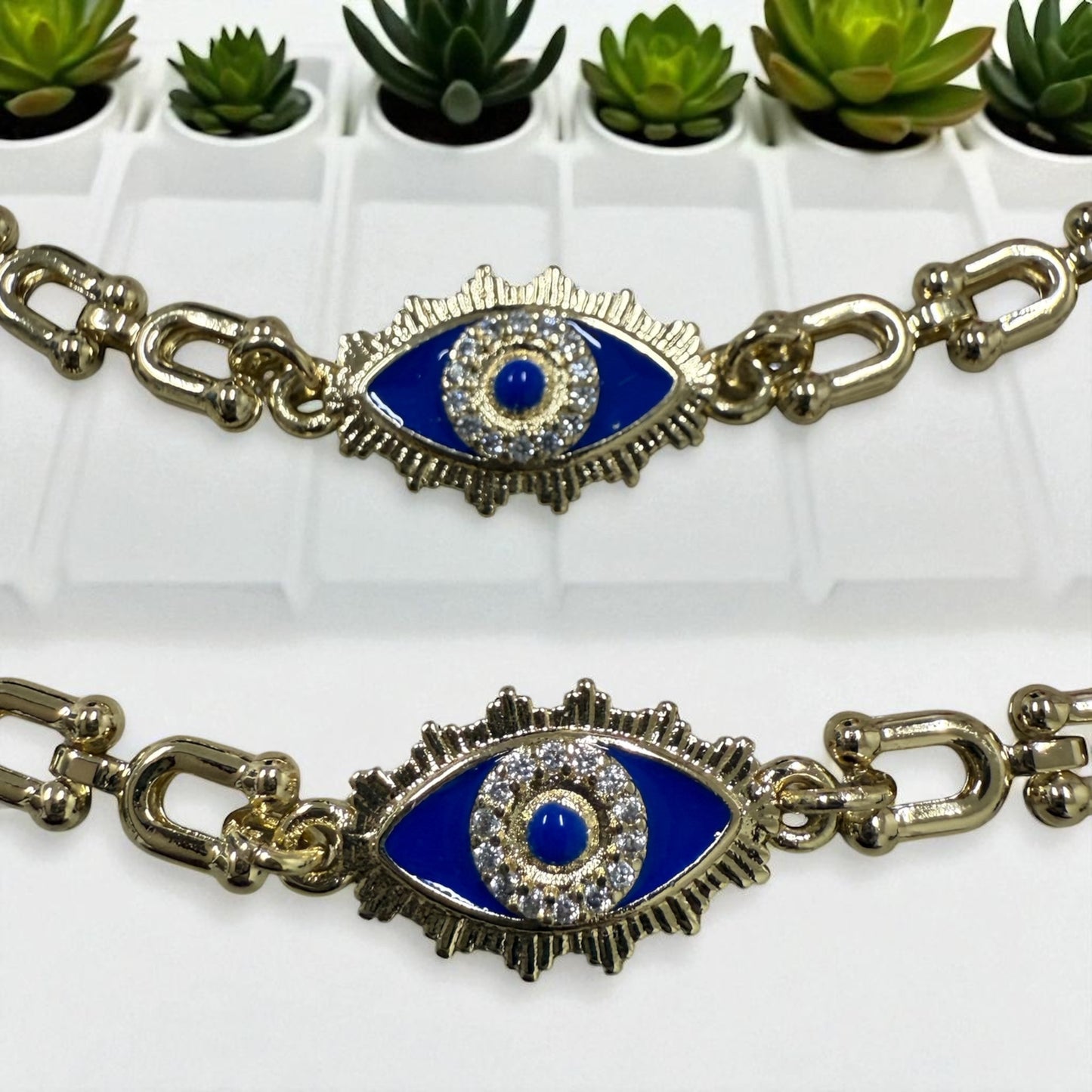 Turkish Eye Necklace Earrings and Bracelet Set 14K Gold Electroplated