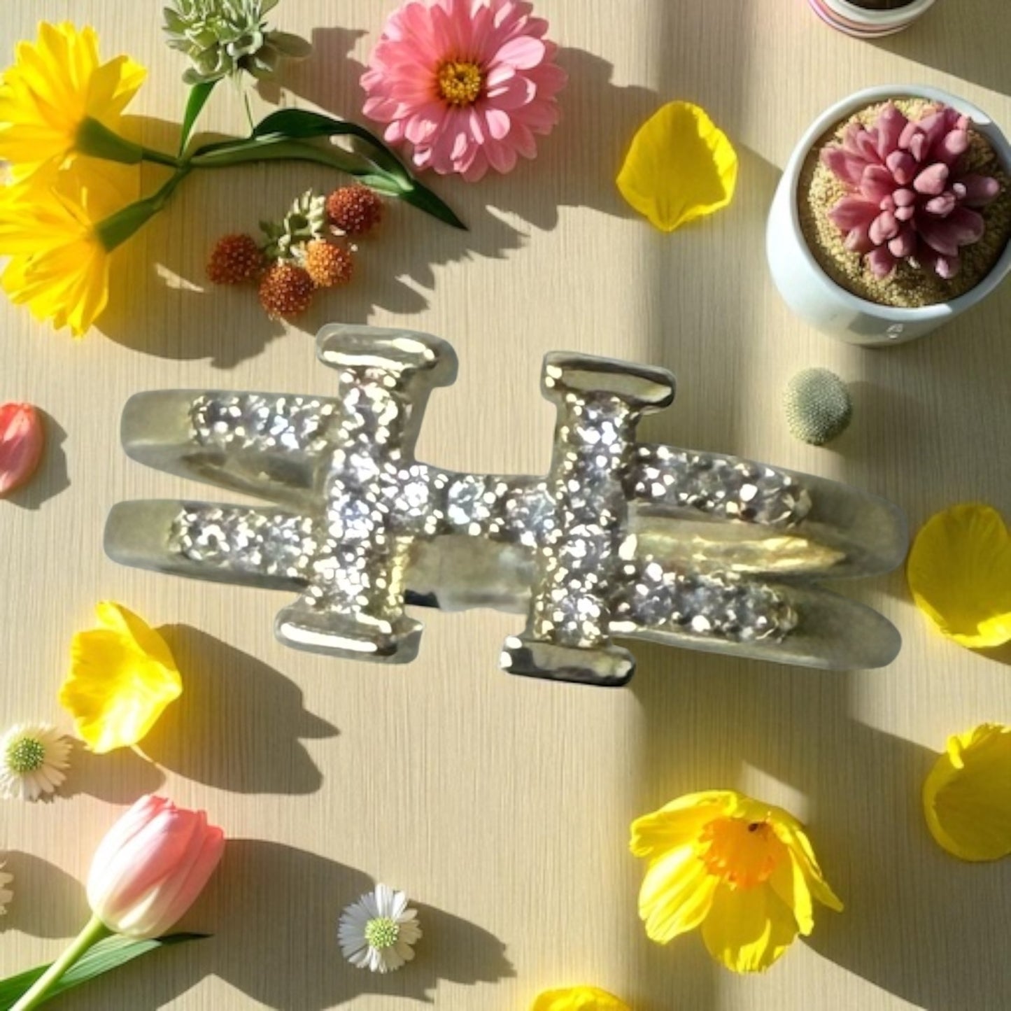 H Letter with Cz Stones 14k Gold Electroplated Ring