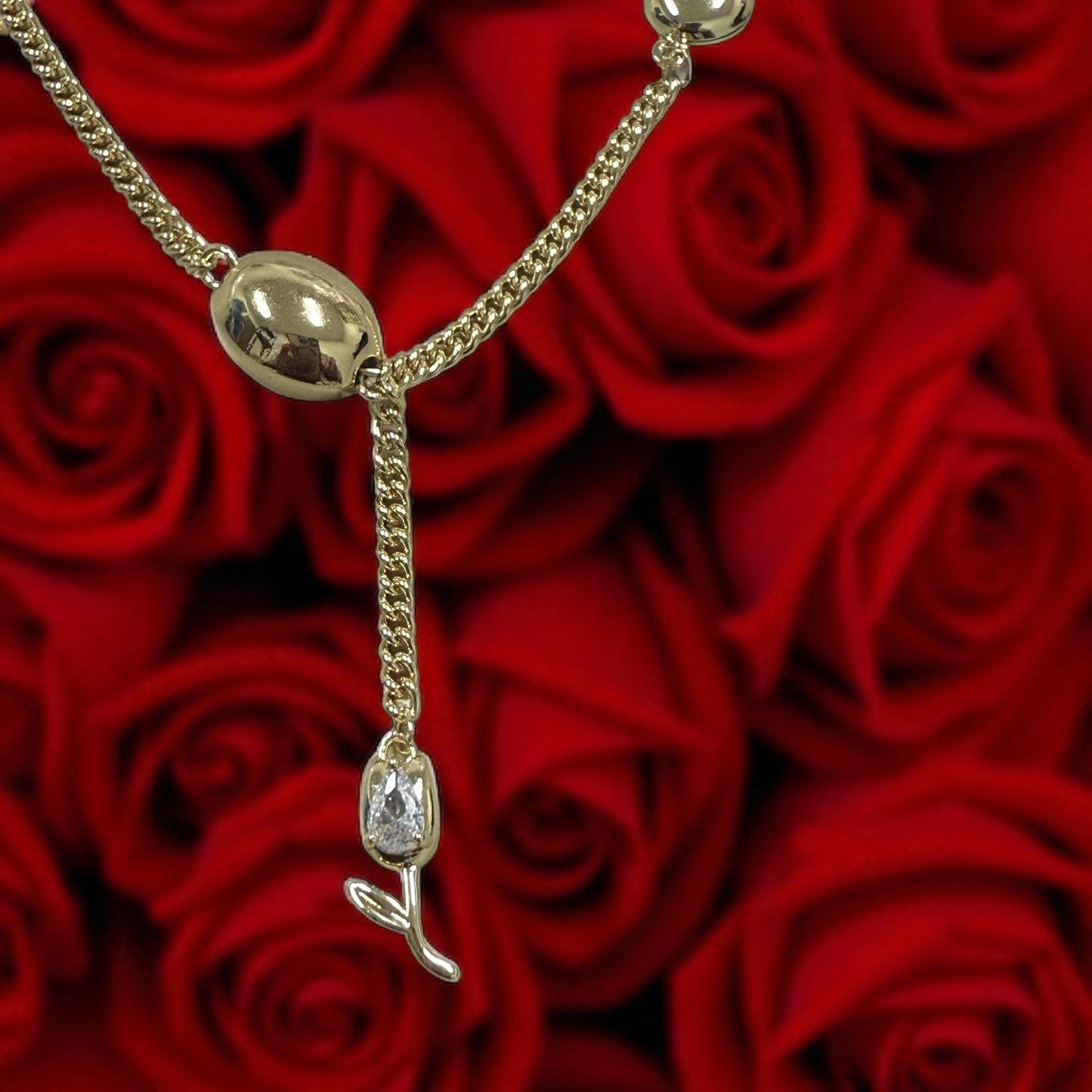 Beaded and Flower 14k Gold Electroplated Necklace
