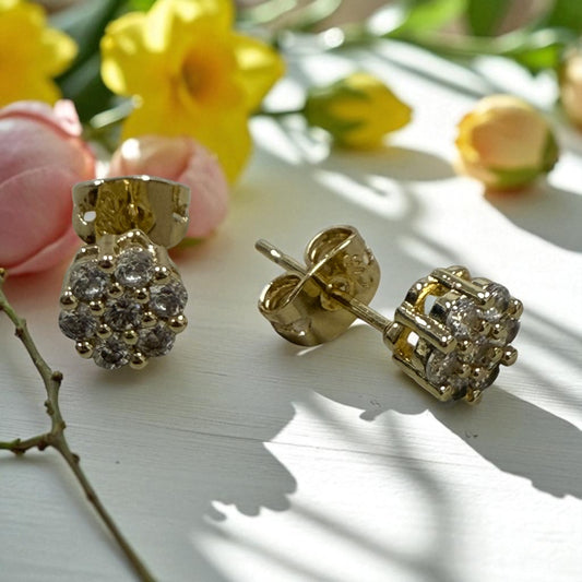 Round Cz Stones Cluster 14k Gold Electroplated Earrings