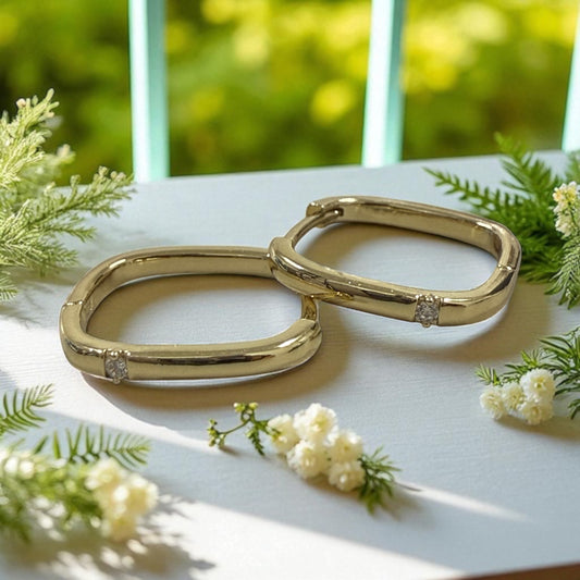 Square with Cz Stone 14k Gold Electroplated Hoop Earrings