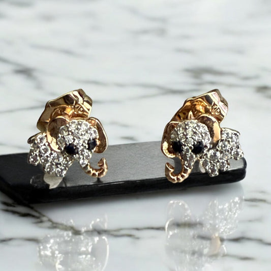 Elephant Paved CZ 18k Gold Electroplated Earrings