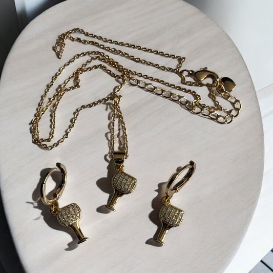 Wine Glass Necklace Pendant and Earrings Set 18k Gold Electroplated