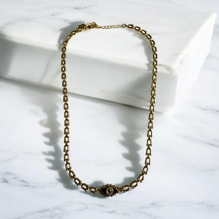 Turkish Eye Necklace Earrings and Bracelet Set 14K Gold Electroplated