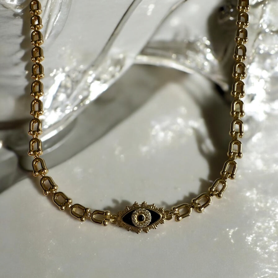 Turkish Eye Necklace Earrings and Bracelet Set 14K Gold Electroplated