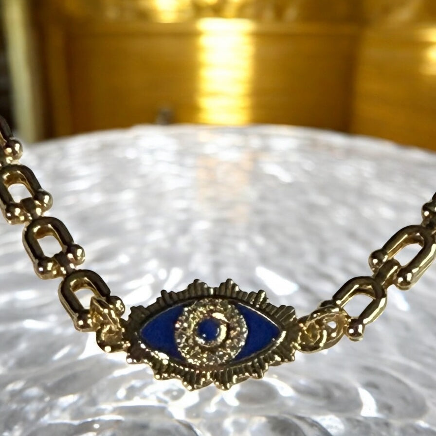 Turkish Eye Necklace Earrings and Bracelet Set 14K Gold Electroplated