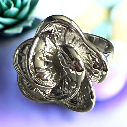 Chunky Style Flower White Gold Electroplated Ring