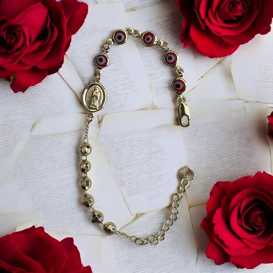 Lady of Guadalupe Turkish Eye 14k Gold Electroplated Bracelet