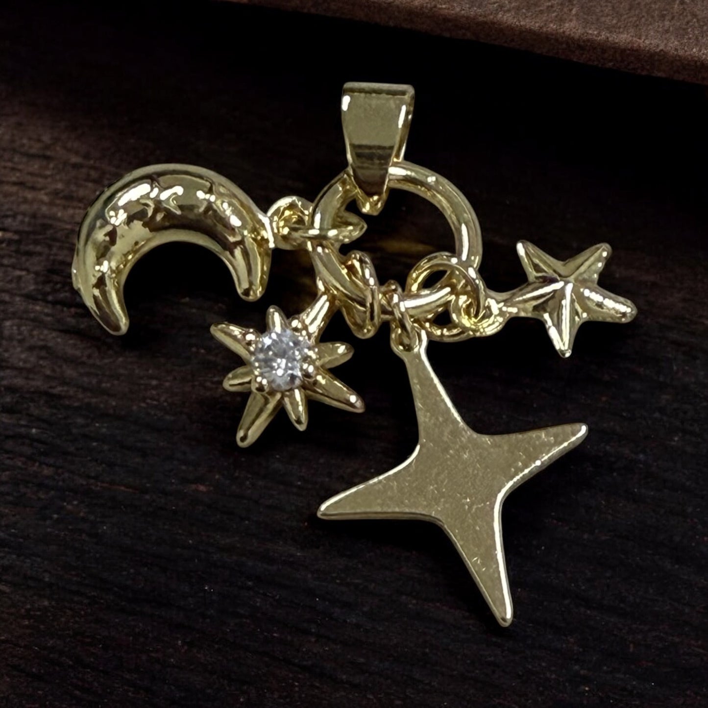 Moon & Stars Style 14k Gold Electroplated Charms Pendant