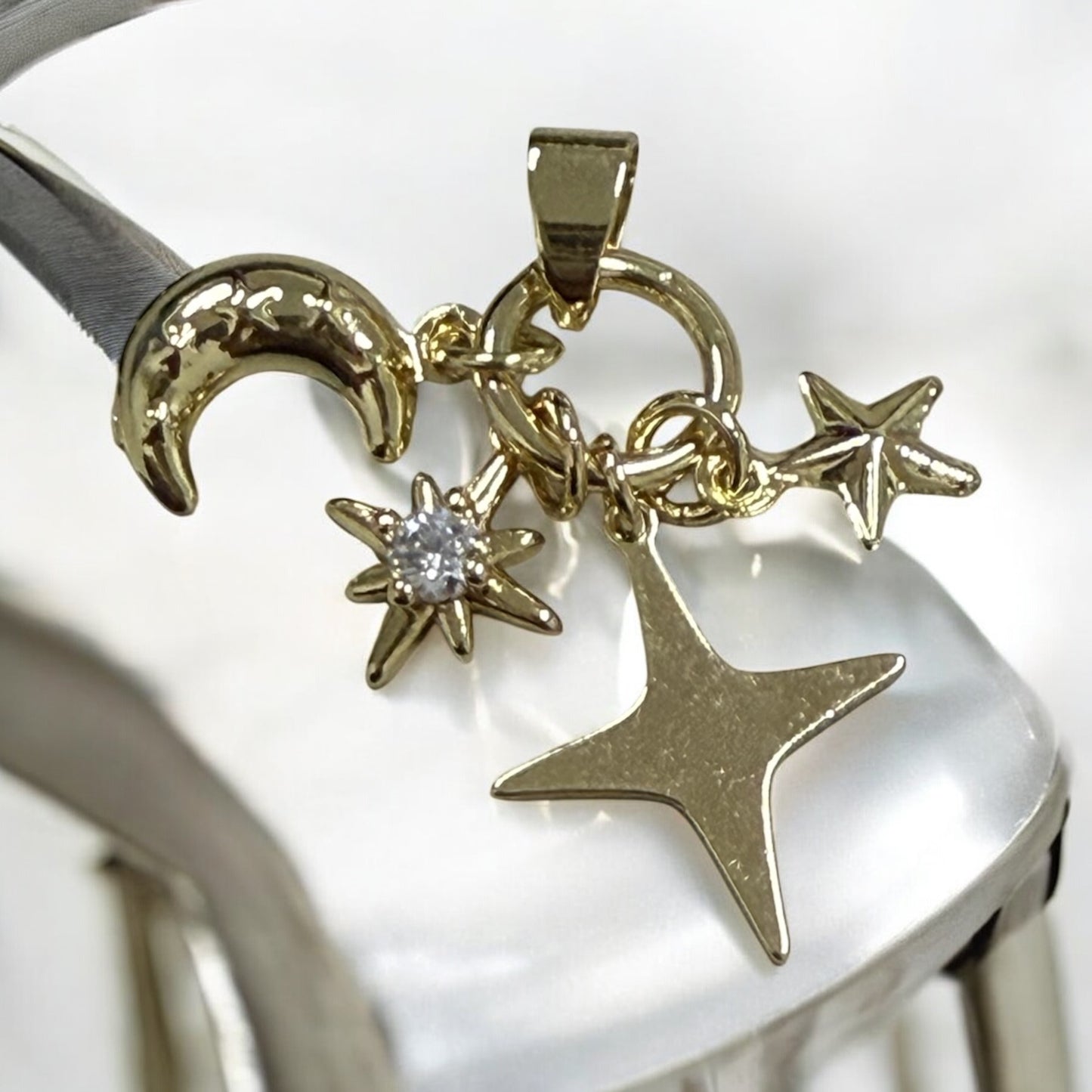 Moon & Stars Style 14k Gold Electroplated Charms Pendant