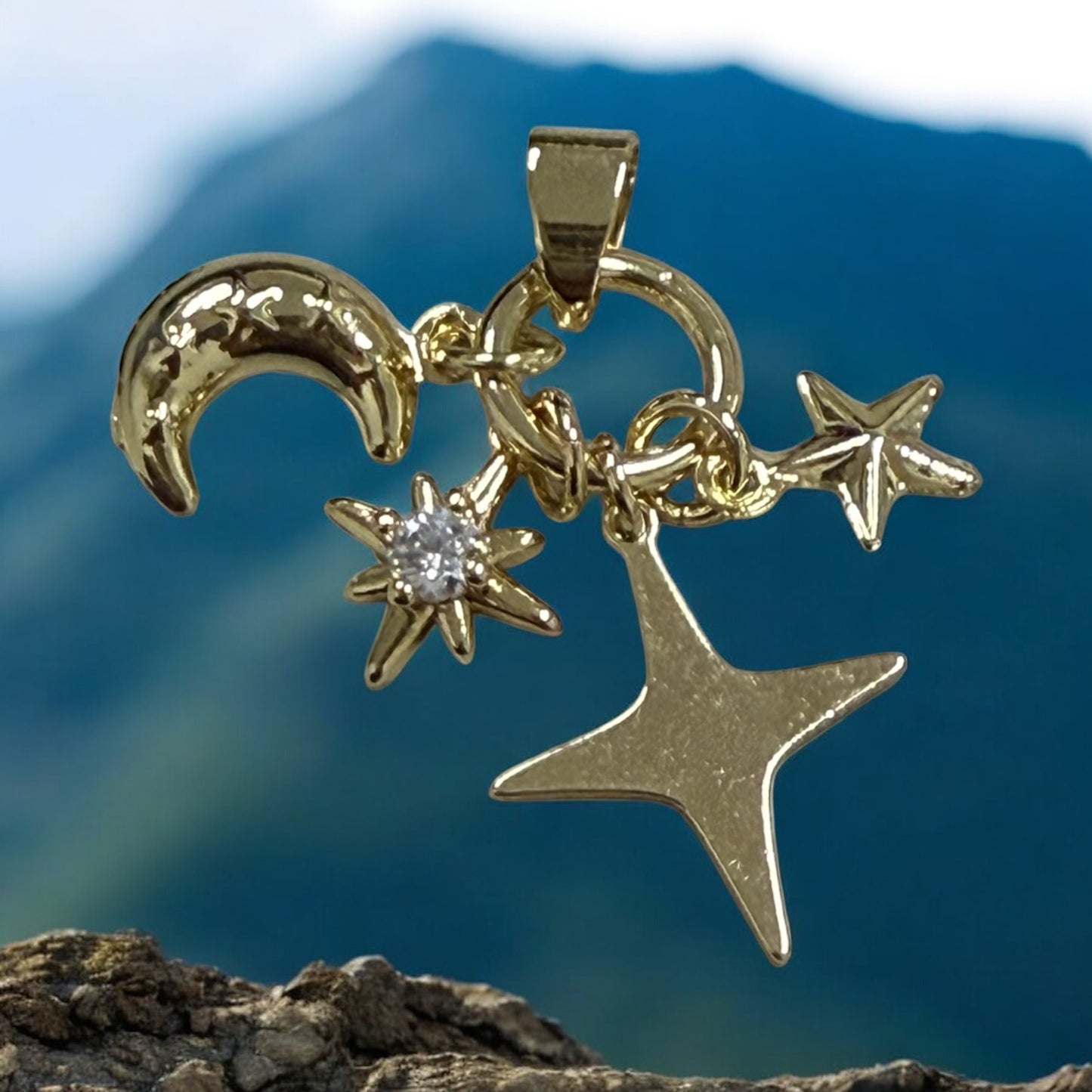 Moon & Stars Style 14k Gold Electroplated Charms Pendant