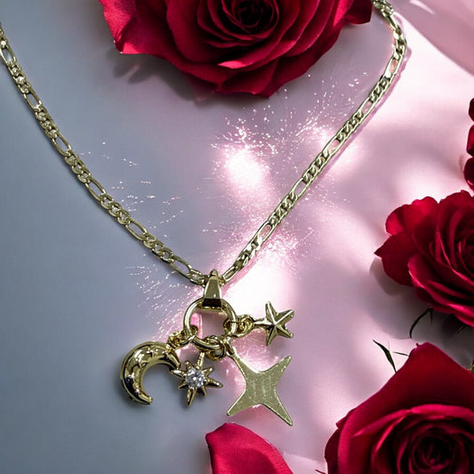 Moon & Stars Style 14k Gold Electroplated Charms Pendant