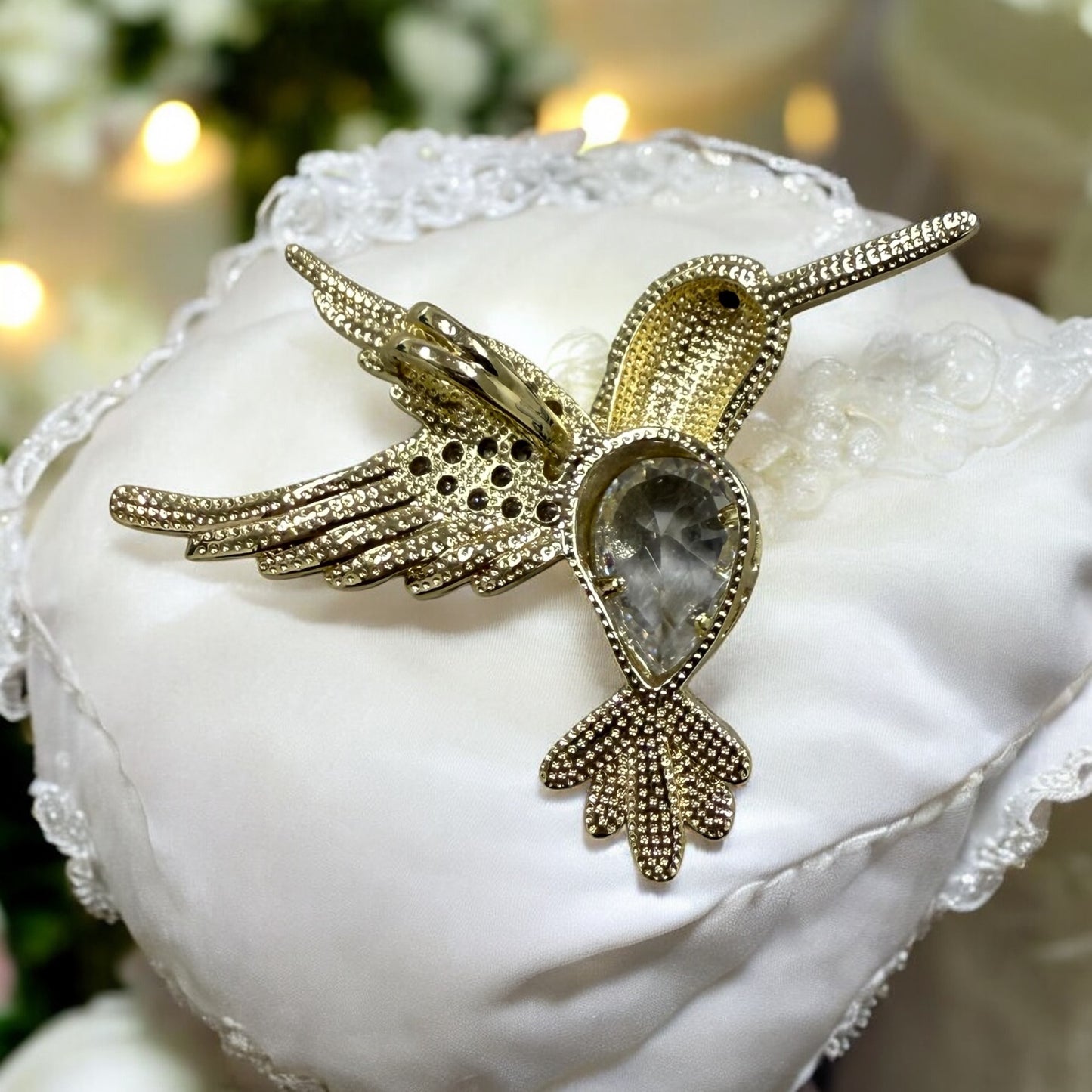 Humming Bird 14k Gold Electroplated Pendant