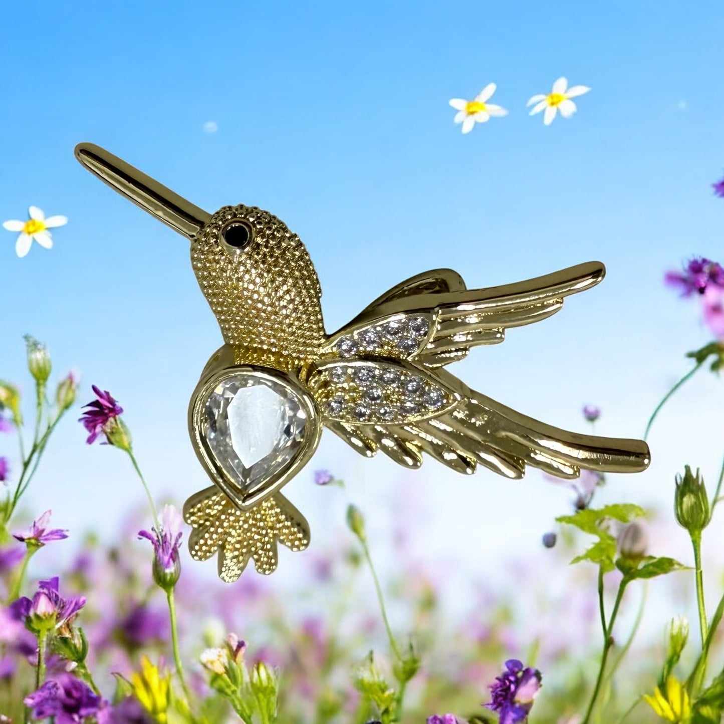 Humming Bird 14k Gold Electroplated Pendant