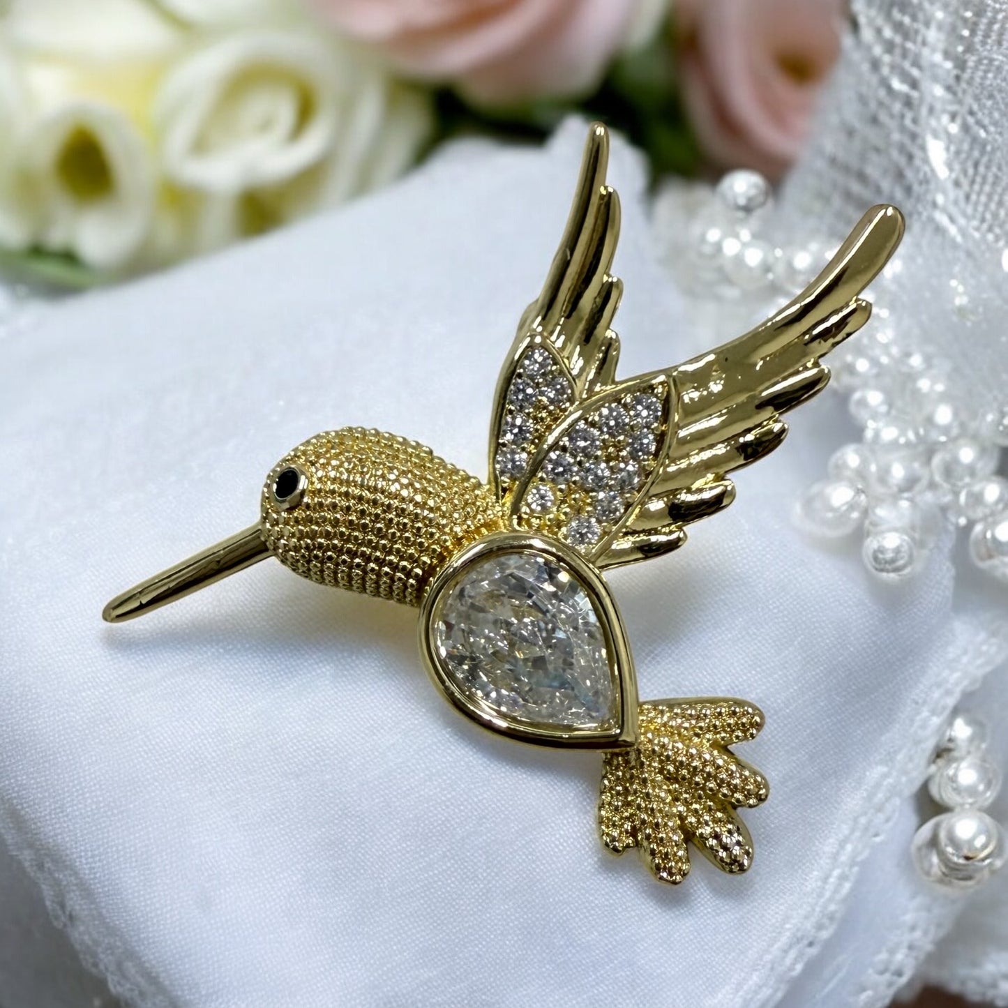 Humming Bird 14k Gold Electroplated Pendant