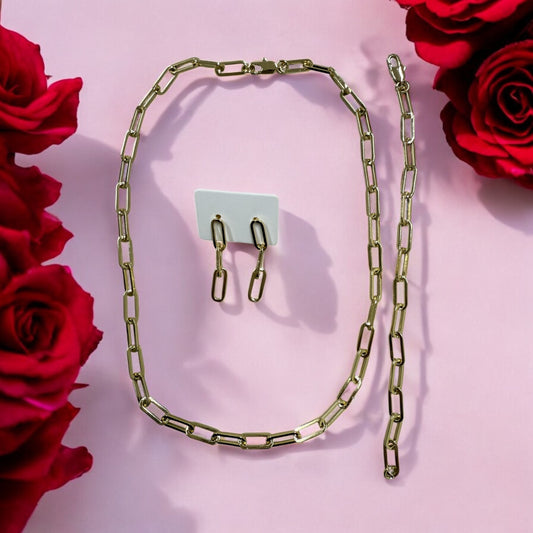 Paper Clip Style Necklace Bracelet and Earrings Set