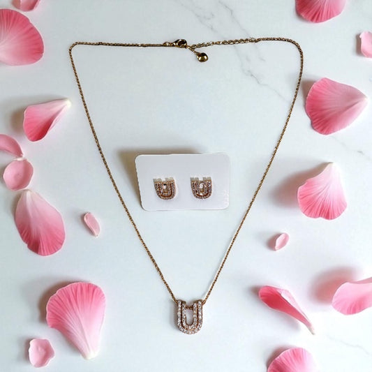 Necklace Pendant and Earrings Set 18k Gold Electroplated